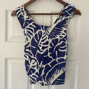 Rose + Olive Womens Crop Top Small Blue Tropical Floral Print Resort Vacation